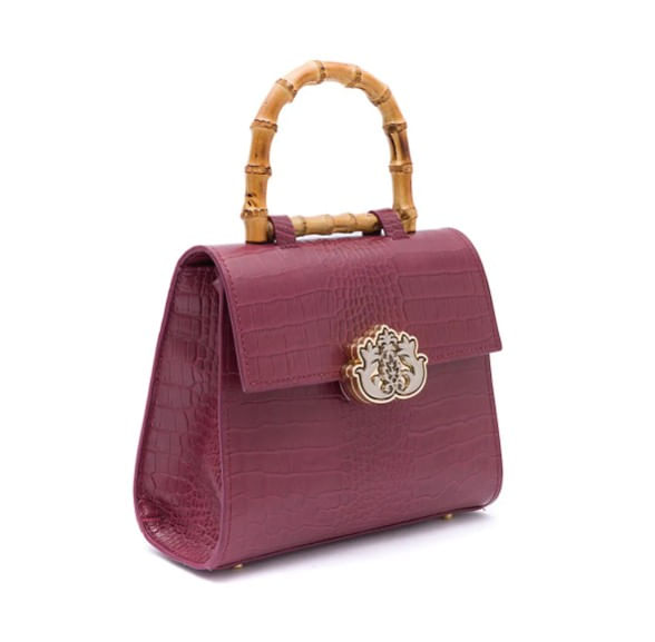 bolsa isla top handle media new croco burgundy§-2